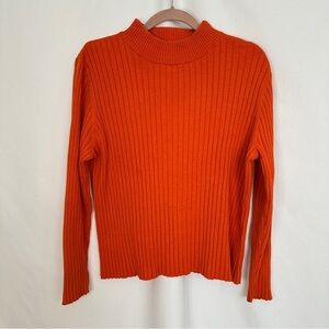 Studio Works Sweater Pullover Ribbed‎ Mock Neck Womens Size Large Orange